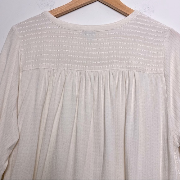 Lucky Brand Ivory Textured Soft Button Up 3/4 Sleeve Decorative Gauzy Blouse - Picture 10 of 12